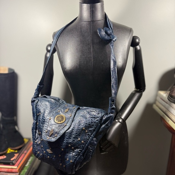 Vintage Handmade Leather Blue Designer Women's Bag - Picture 1 of 15